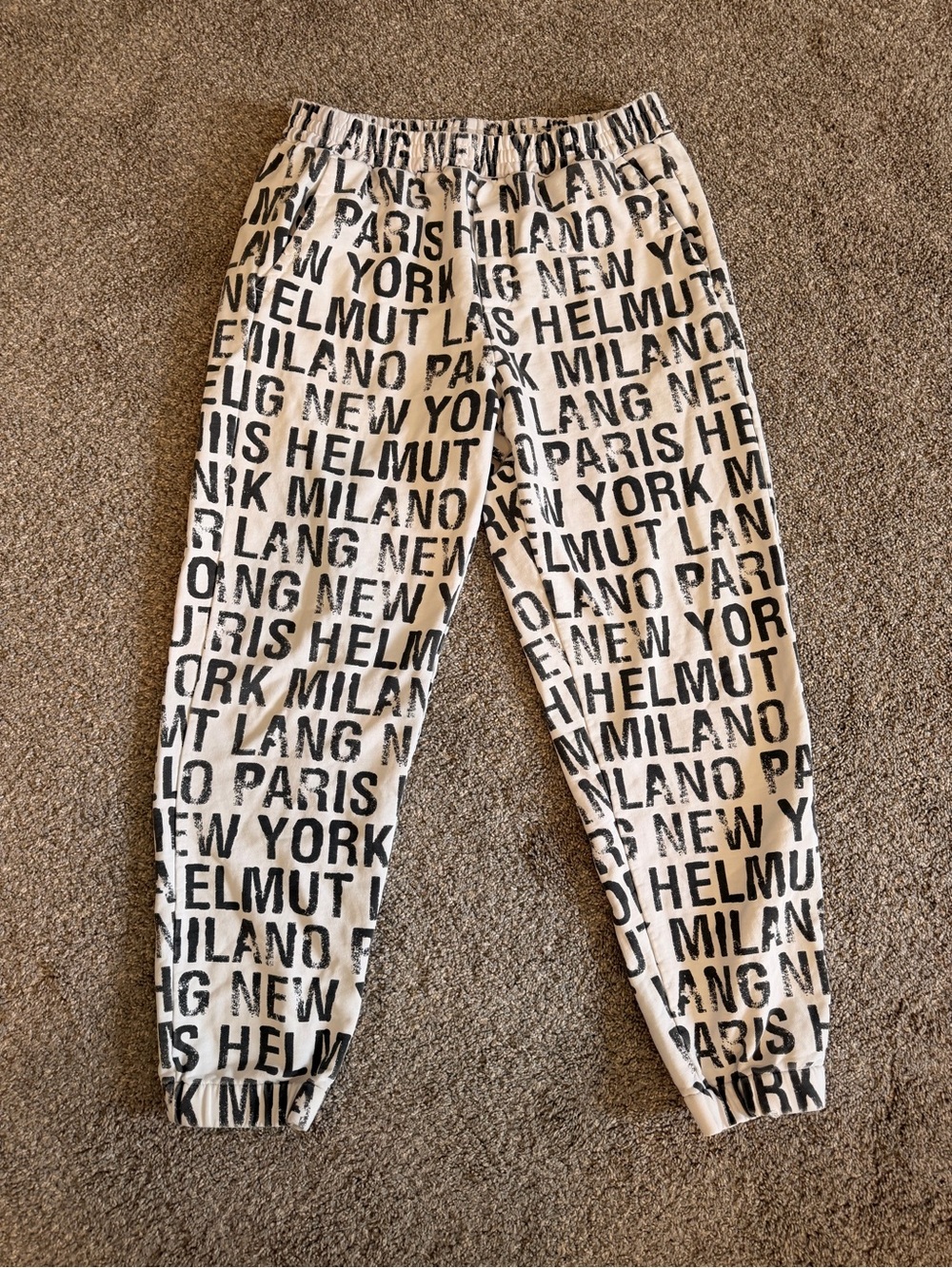 Helmut Lang All Over Terry Joggers Logo Sweatpants White Black Size L